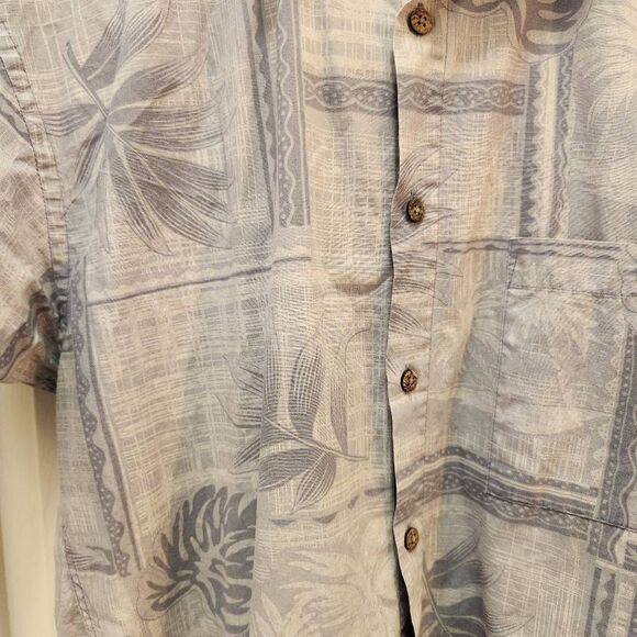 Pierre Cardin cotton button front short sleeve blue leaf paid print small - Picture 3 of 6